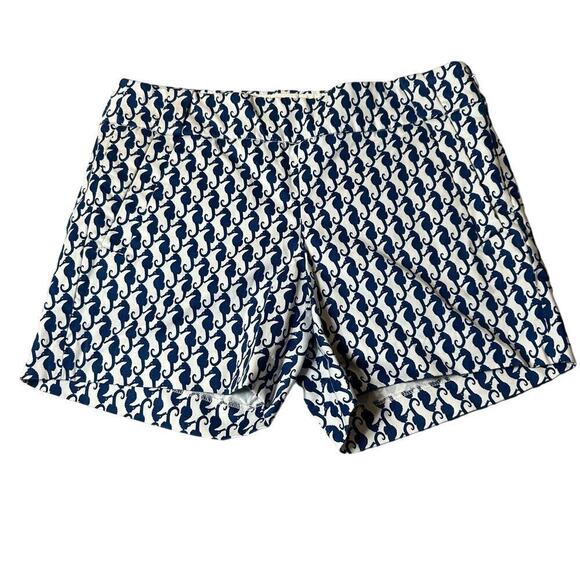 J.Crew Shorts Womens 2 Blue White 5" Seahorse Printed Stretch Chino‎ Short - Picture 1 of 11